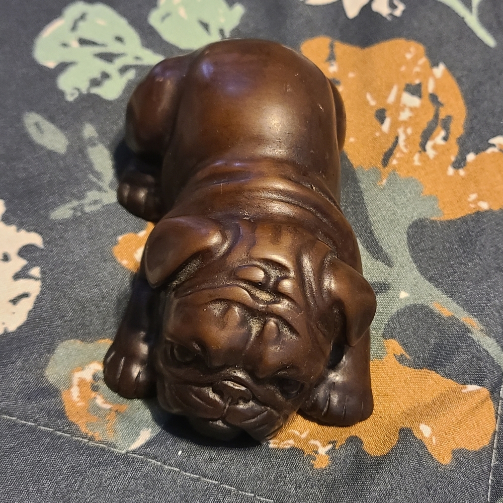 English Bulldog Figurine Brown Mahogany Color Solid Resin MCM Dog Paperweight